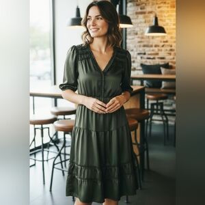 Nanette Lepore Dark Green Long Sleeve Dress 16